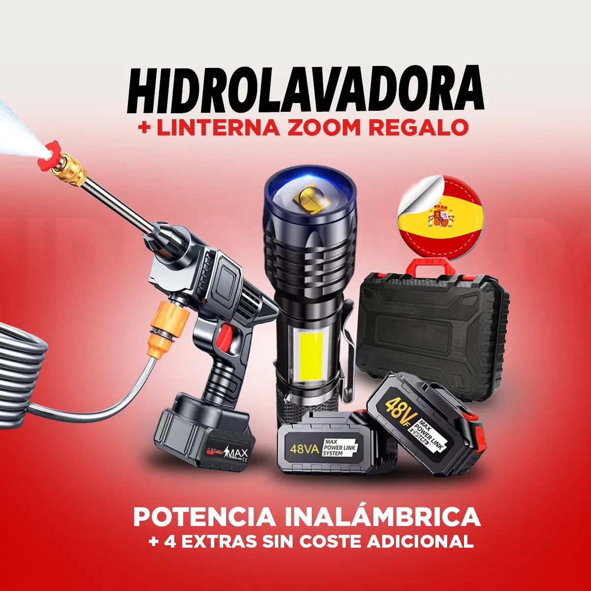 Compra Hidrolavadora y llévate GRATIS Batería Extra y Linterna